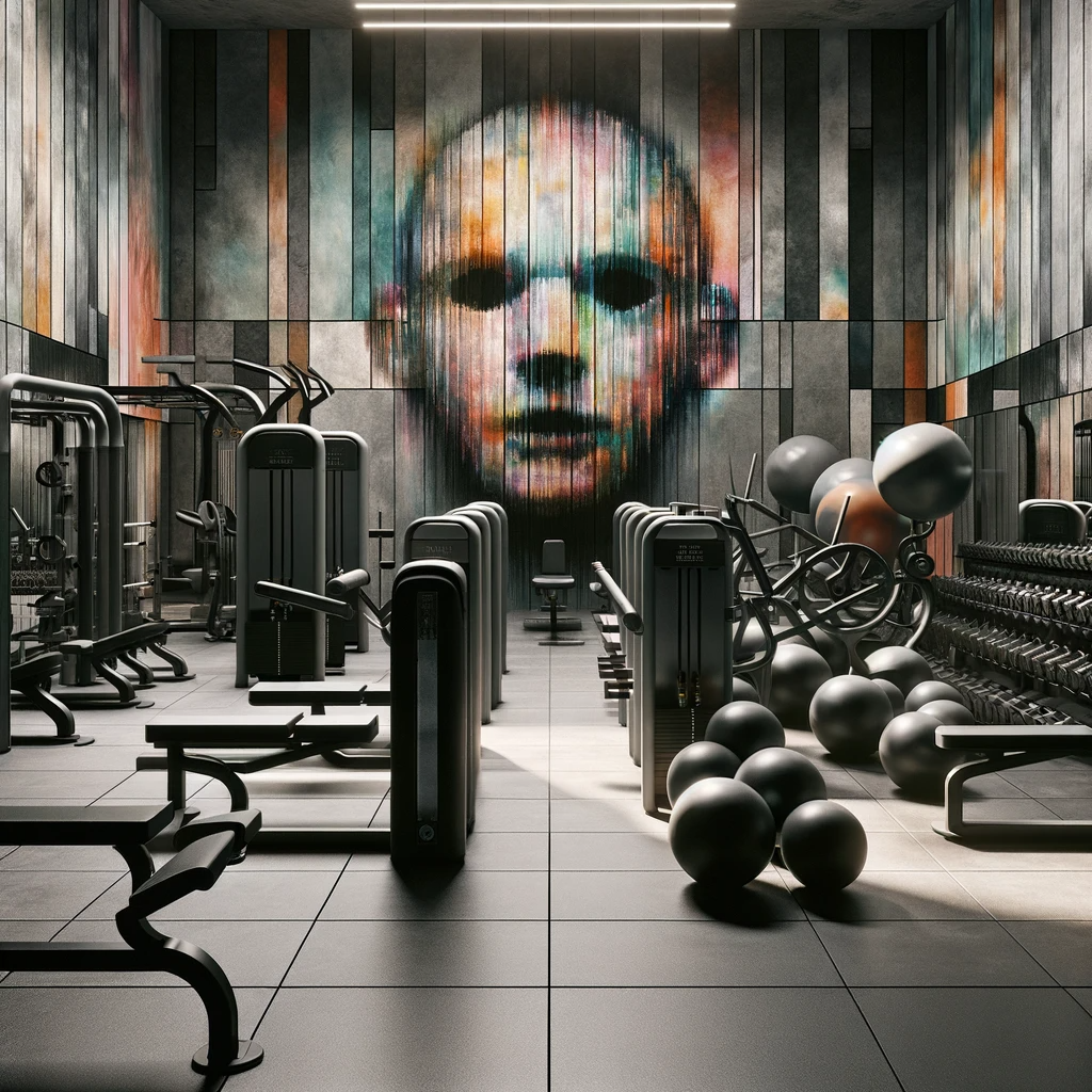 DALL·E 2024-01-23 17.46.19 - A gym designed in a style inspired by the album art and music .png