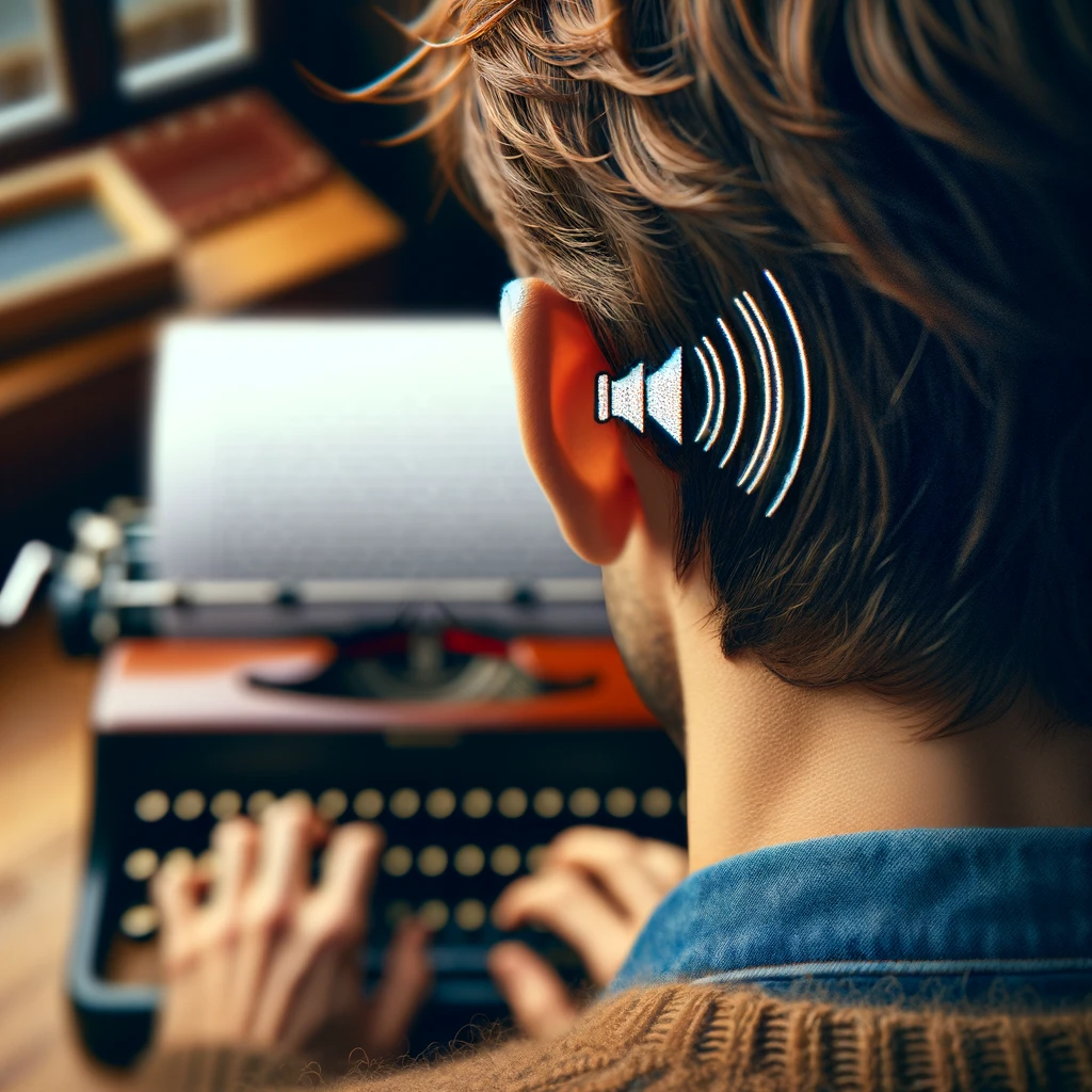 DALL·E 2024-01-18 21.25.16 - A close-up view from behind of a person writing on a typewrite.png