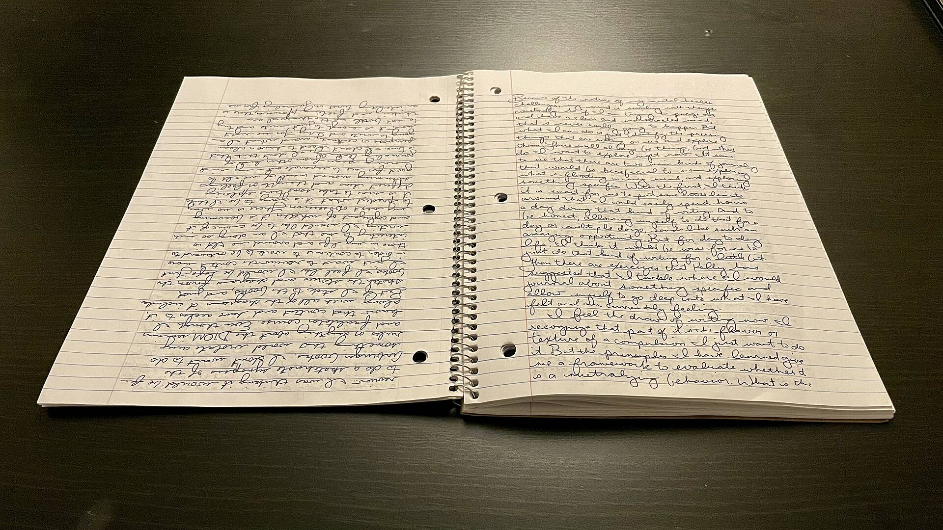 Notebook with cursive writing