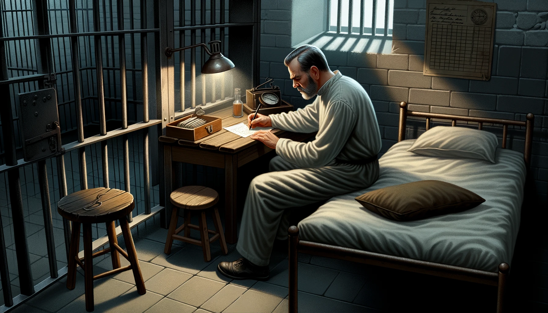 DALL·E 2023-12-26 15.30.59 - Digital illustration of a middle-aged man in a prison uniform,.png