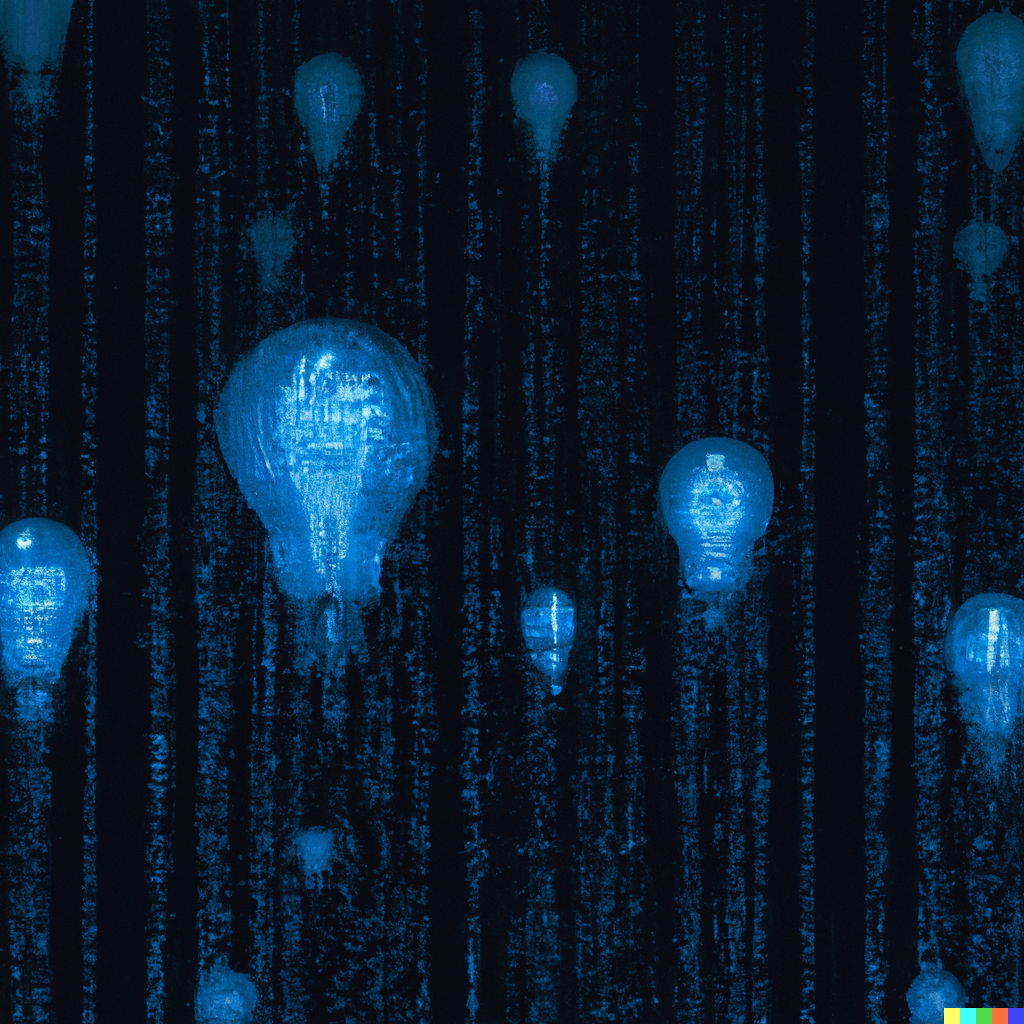 DALL·E 2023-03-14 11.44.59 - the matrix background in dark blue with AI lightbulbs digital art.png