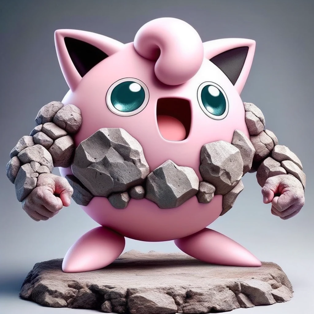 Photo of a fusion between Jigglypuff and Geodude, where the creature has Jigglypuff's round .png